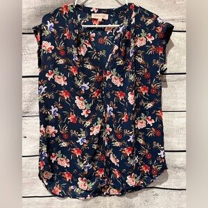 Philosophy Floral Print Women's Top - Navy Size S Flowers Flowy Cap Sleeve